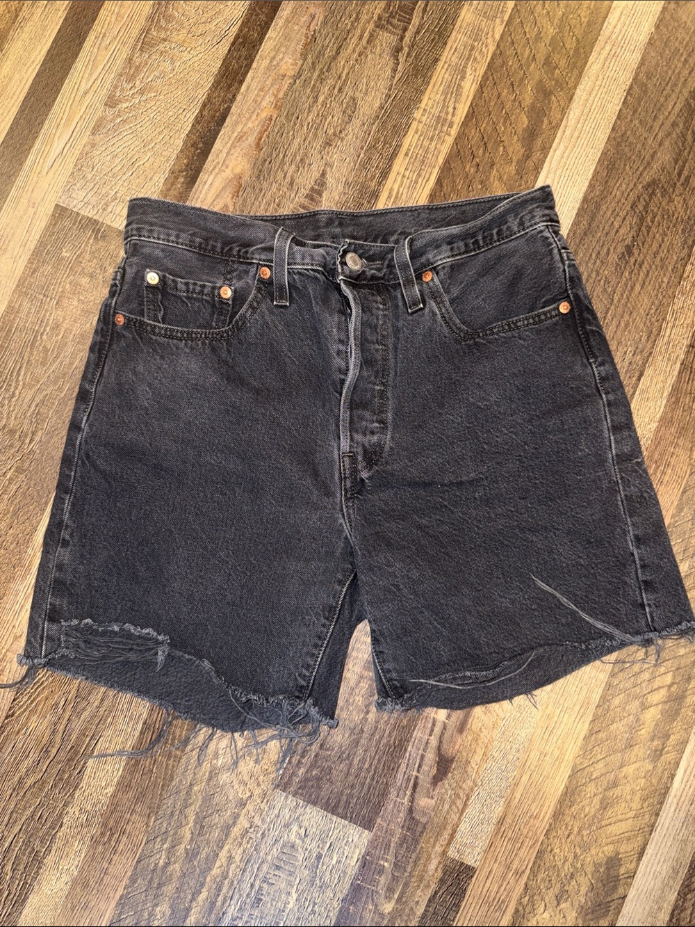 Levi’s High-Rise Black Denim Cutoff Shorts button fly